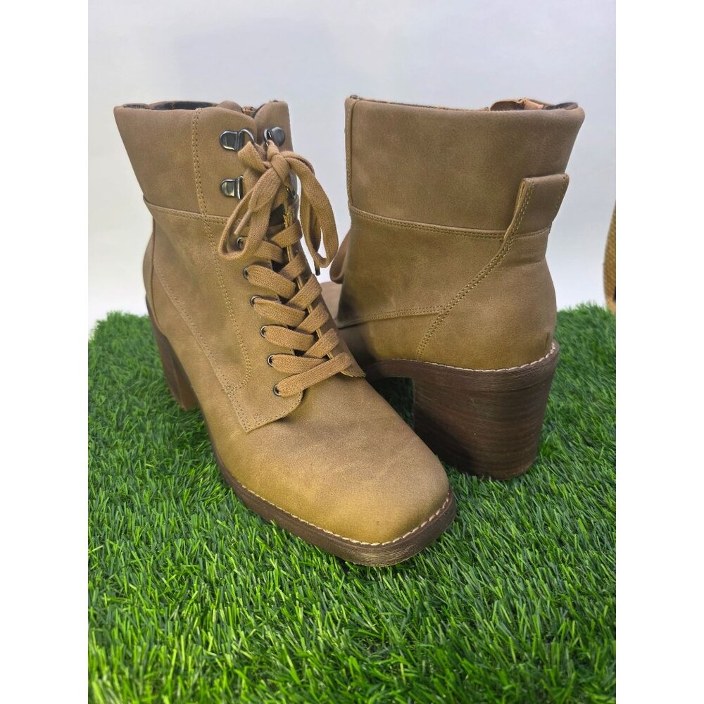 Crown Vintage Womens Tan Lace-Up‎ Ankle Booties W Block Heel Size 11M Synthetic